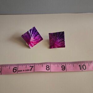 Vintage 1980s Purple Square Clip-On Earrings | Bold Retro Statement